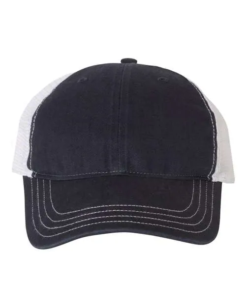 Richardson 111 Garment-Washed Trucker Cap in Navy/ White — 111