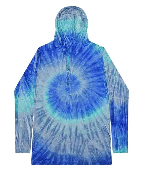Colortone Tie-Dyed Hooded Long Sleeve T-Shirt in Blue Jerry — 2777
