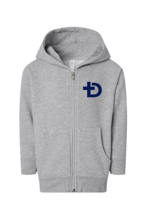 Topstitched Toddler Full-Zip Fleece Hoodie Sweatshirt Cross Logo in Heather Gray —