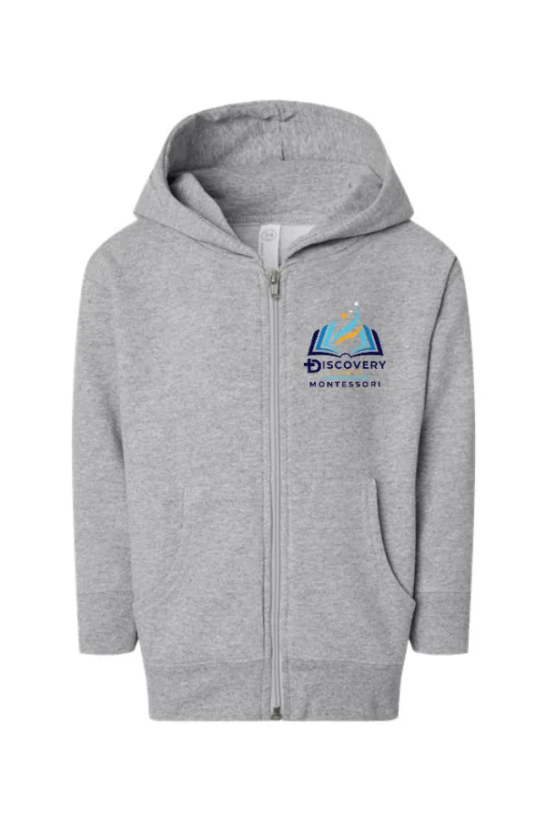 Topstitched Toddler Full-Zip Fleece Hoodie Sweatshirt Montessori Logo in Heather Gray —