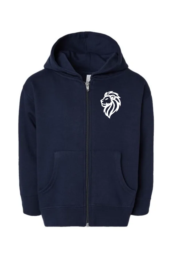 Topstitched Toddler Full-Zip Fleece Hoodie Sweatshirt Lion Logo in Navy —