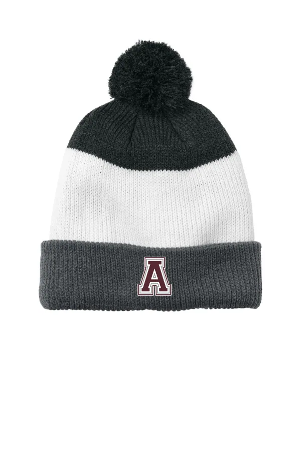 Port Cozy Striped Pom Beanie C979 in Deep Black/ Gusty Grey/ Storm Grey — C979