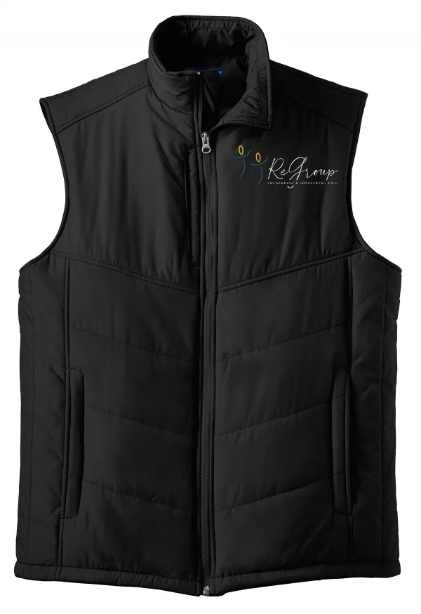 Port Puffy Vest in Black/ Black — J709