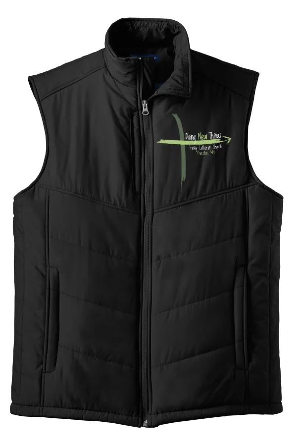 Port Men's Puffy Vest (Embroidered) in Black — J709