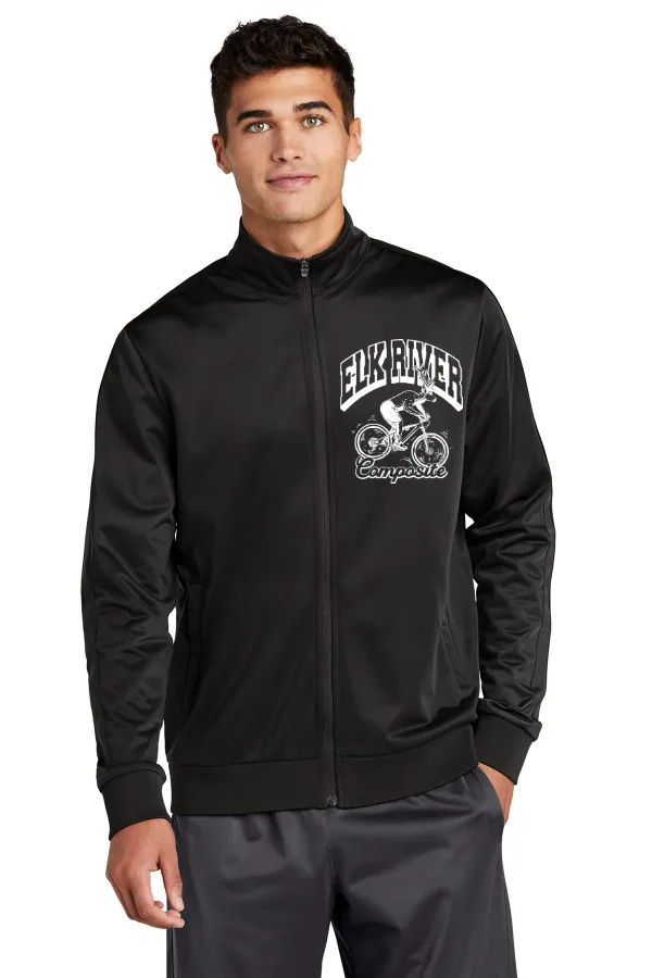 Sport-Tek Tricot Sleeve Stripe Track Jacket in Black/Black — JST94