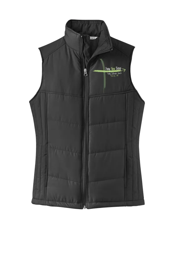 Port Women's Puffy Vest (Embroidered) in Black — L709
