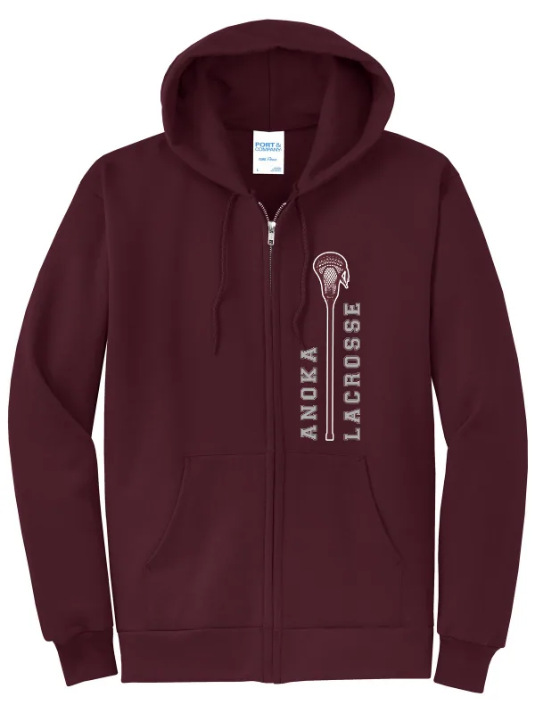 Port Port & Co Core Fleece Full-Zip Hooded Sweatshirt Logo 1 in Athletic Heather — PC78ZH