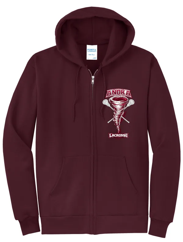 Port Port & Co Core Fleece Full-Zip Hooded Sweatshirt Logo 8 in Athletic Heather — PC78ZH