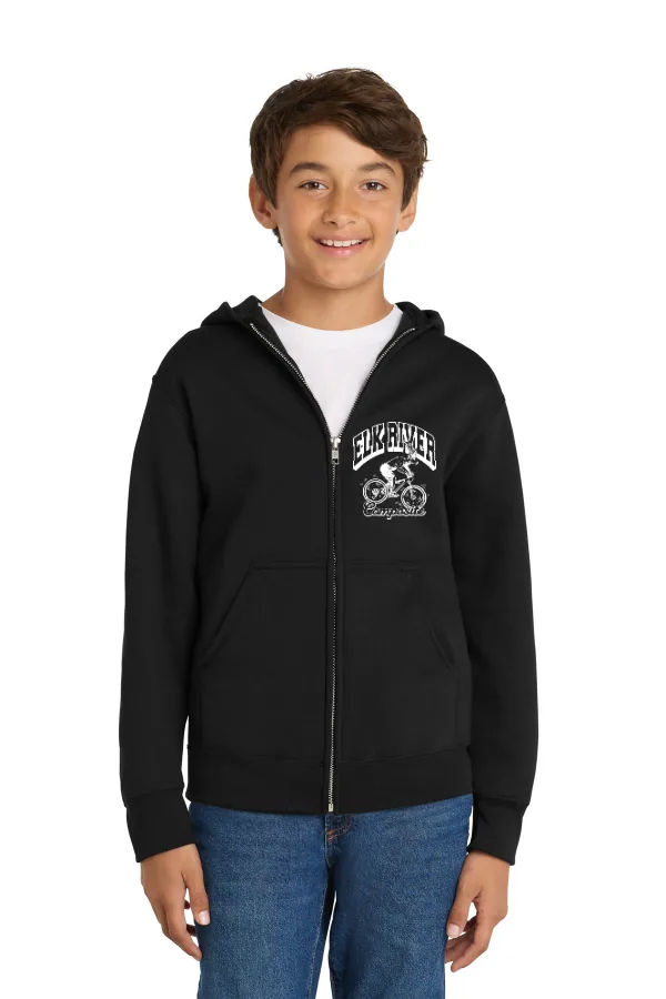 Port Port & Co Youth Core Fleece Full-Zip Hooded Sweatshirt in Black — PC90YZH