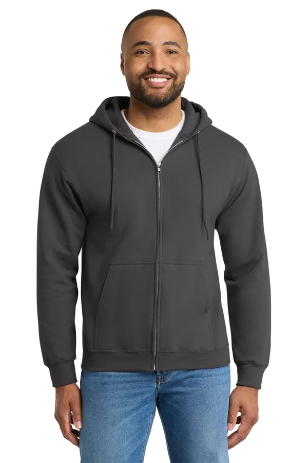 Port & Company Tall Essential Fleece Full-Zip Hooded Sweatshirt in Charcoal — PC90ZHT
