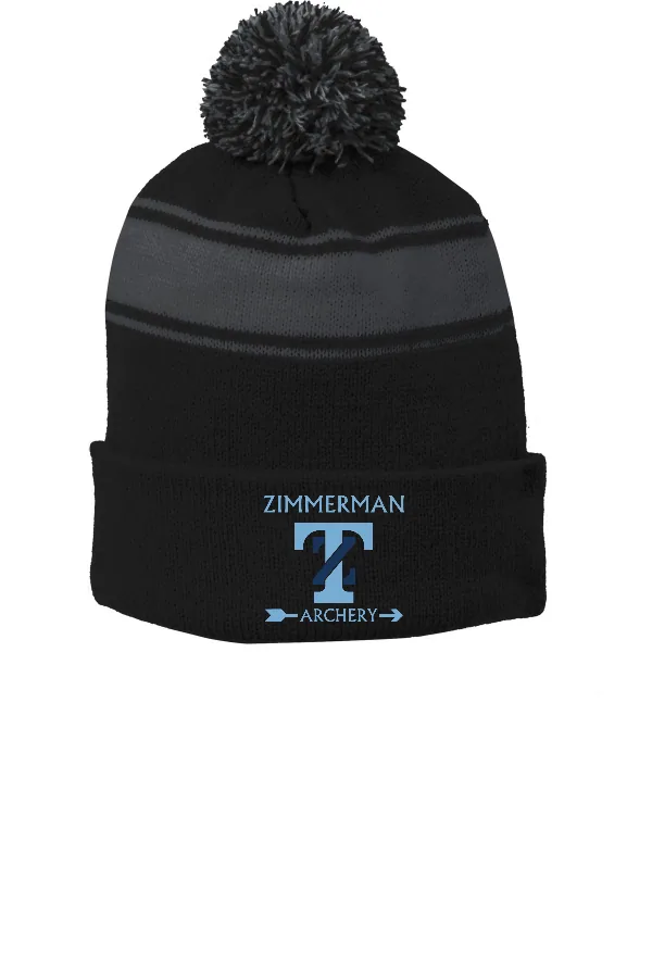 Sport-Tek Stripe Pom Pom Beanie. Embroidered. in As Shown — STC28