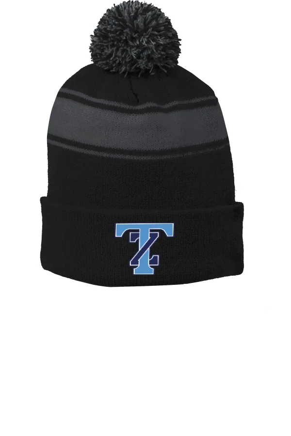 Sport-Tek Stripe Pom Pom Beanie in Black/ Gold — STC28
