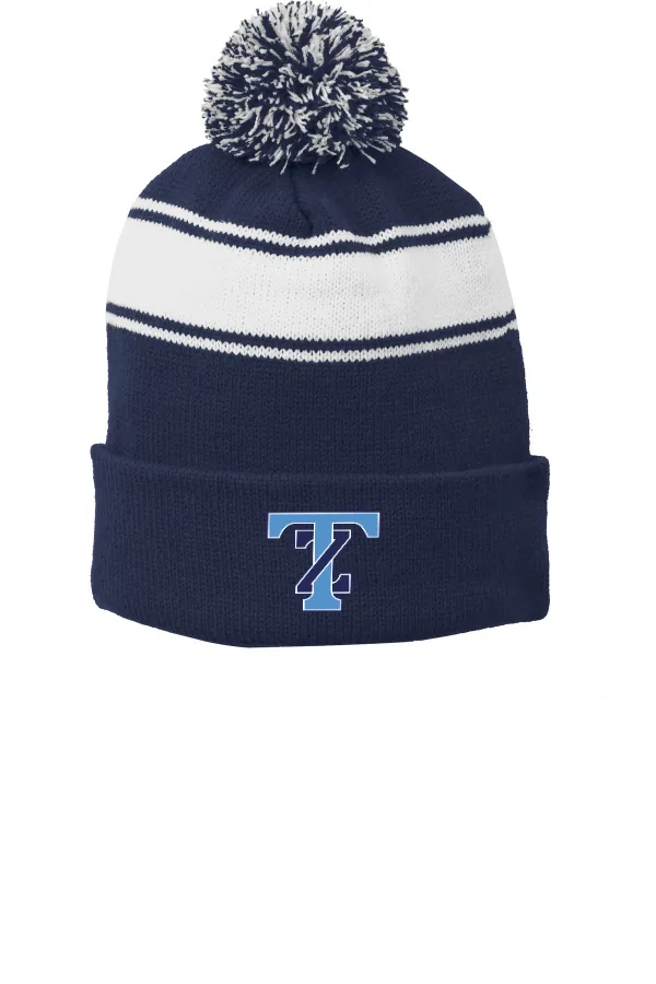 Sport-Tek Stripe Pom Pom Beanie in Black/ Gold — STC28
