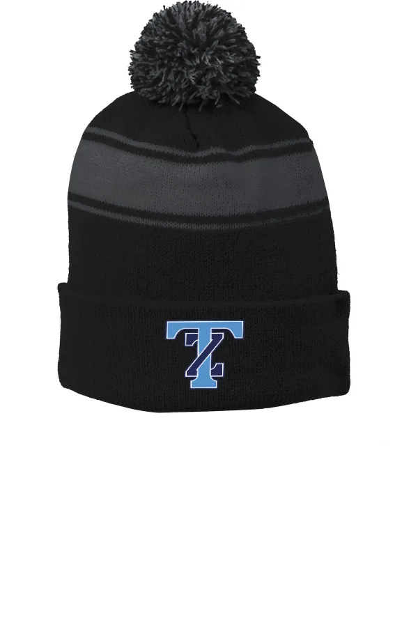 Sport-Tek Stripe Pom Pom Beanie in Black/ Gold — STC28