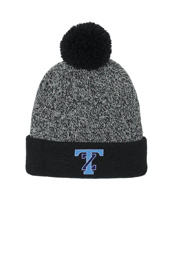 Sport-Tek Halftime Heather Pom Beanie STC68 in Black/ Silver — STC68