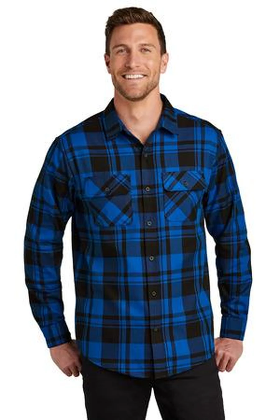 Port Authority (SanMar) Plaid Flannel Shirt in Blue/Black Buffalo Check — W668