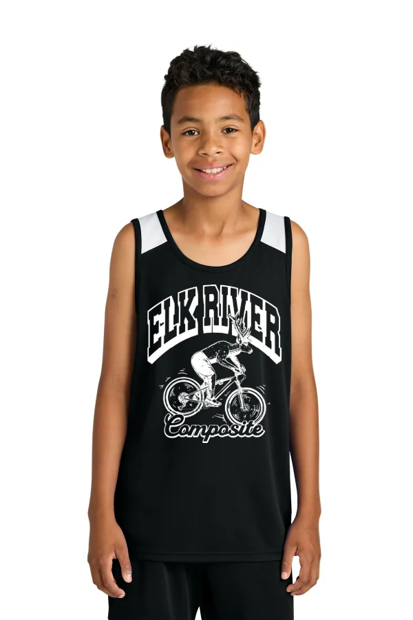 Sport-Tek Youth Club Track Tank YST446 in Black/White — YST446