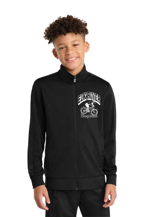 Sport-Tek Youth Tricot Sleeve Stripe Track Jacket in Black/Black — YST94